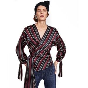 ZARA Striped Satin Wrap Blouse